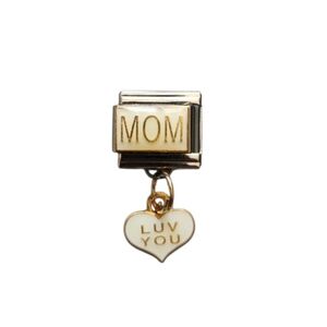 Italian Charmlink for Italian Charm Bracelet‎ Mom with Luv You Dangle Heart